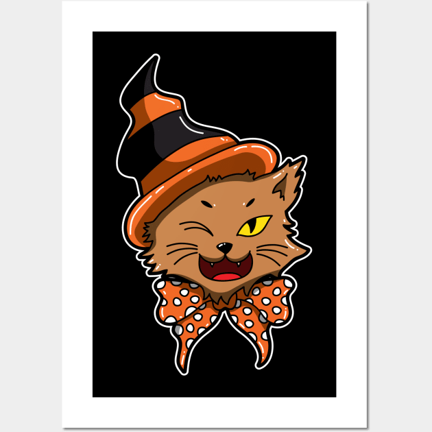 Halloween Cat With Witches Hat Wall Art by fizzyllama